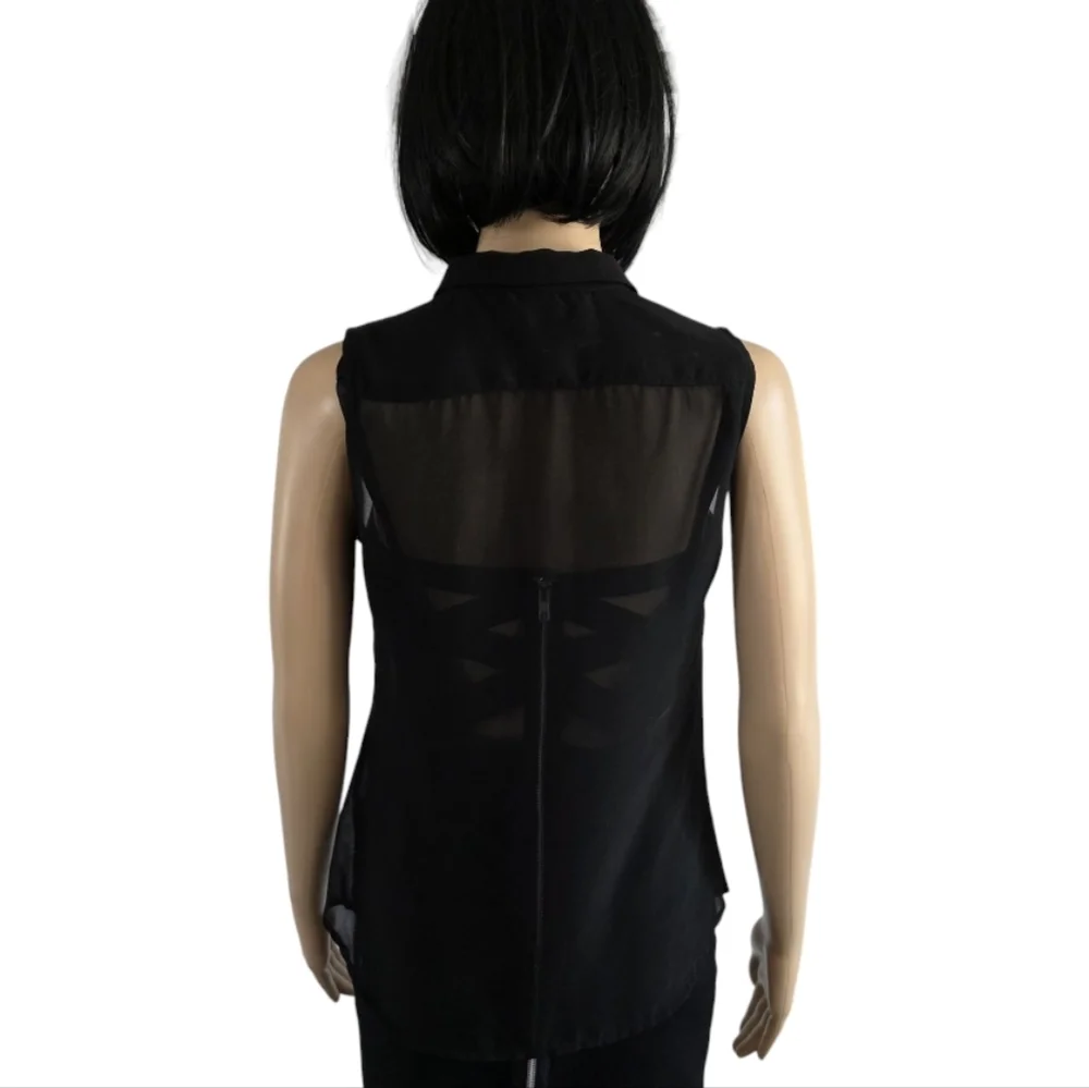 H&M Pleated Sleeveless Sheer Blouse - Black - Chic & Edgy, Size 6 - Picture 5 of 13